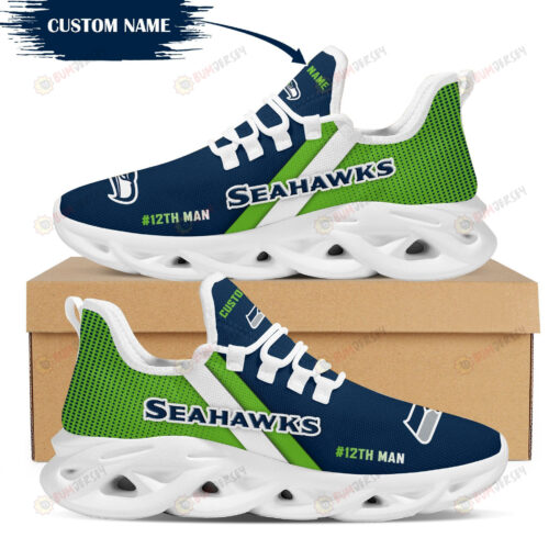 Seattle Seahawks Logo Custom Name Pattern 3D Max Soul Sneaker Shoes In Green And Blue