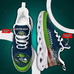 Seattle Seahawks Logo Flag Pattern Custom Name 3D Max Soul Sneaker Shoes