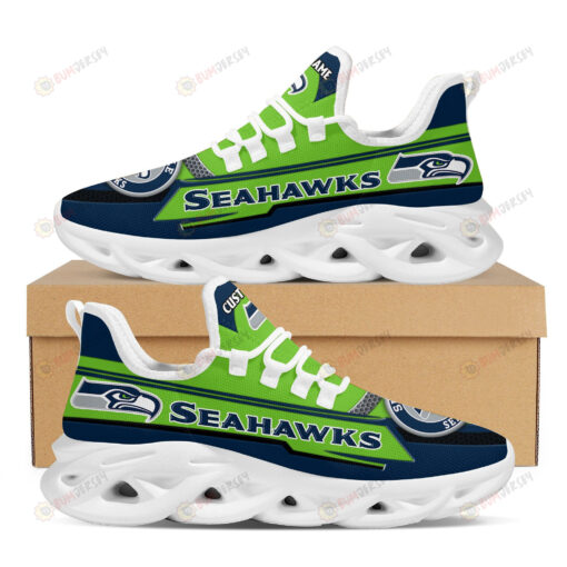 Seattle Seahawks Logo Line Pattern Custom Name 3D Max Soul Sneaker Shoes In Blue Green