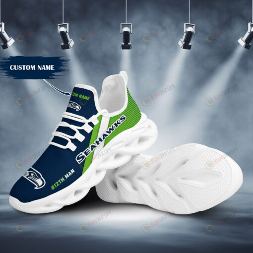 Seattle Seahawks Logo Pattern Custom Name 3D Max Soul Sneaker Shoes In Blue Green