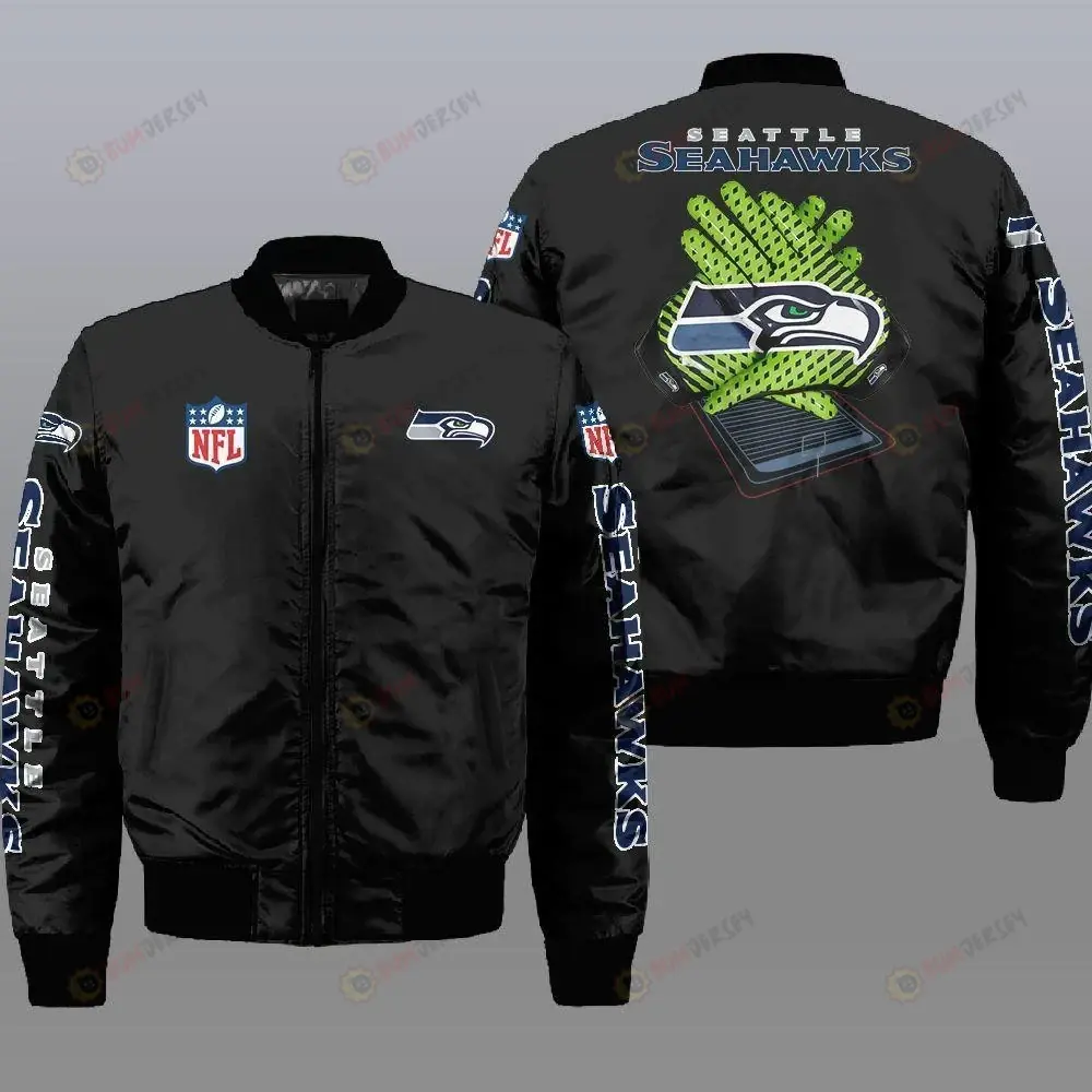 Seattle Seahawks Team Logo Bomber Jacket - Black