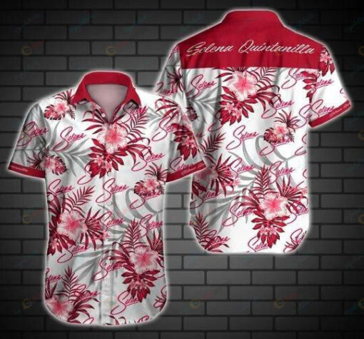 Selena Red White Pattern Short Sleeve Curved Hawaiian Shirt