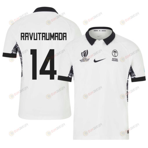 Selestino Ravutaumada 14 Fiji 2023 Rugby World Cup Home Stadium Jersey - White