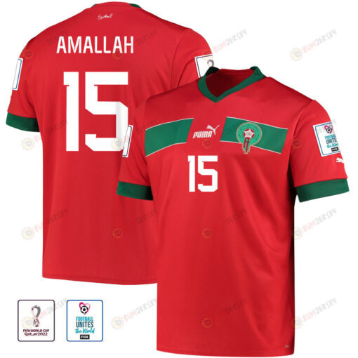 Selim Amallah 15 Morocco National Team FIFA World Cup Qatar 2022 Patch Home Jersey