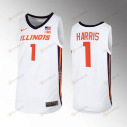 Sencire Harris 1 Illinois Fighting Illini White Jersey 2022-23 Home Basketball