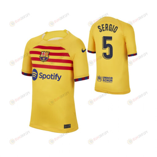 Sergio Busquets 5 Barcelona 2022/23 Youth Fourth Jersey - Yellow