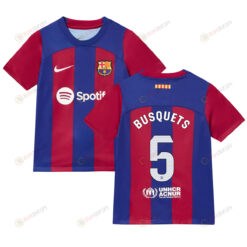 Sergio Busquets 5 Barcelona 2023/24 Home Youth Jersey - Blue/Scarlet