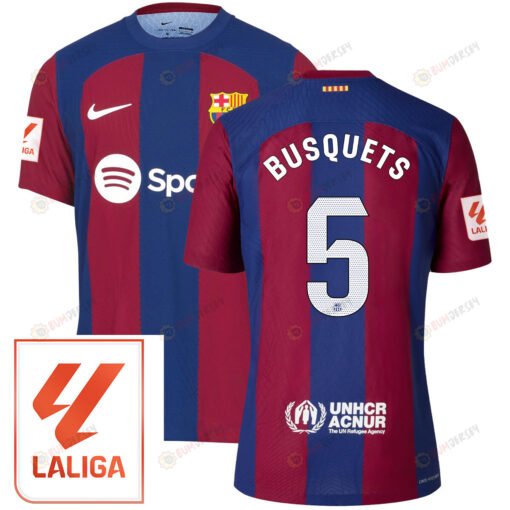 Sergio Busquets 5 Barcelona 2023/24 With LaLiga Badge Home Men Jersey