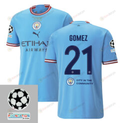 Sergio Gomez 21 Manchester City UEFA 2023 Final Match Details Patch Badge - Home Jersey
