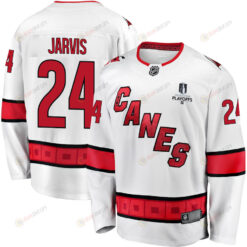 Seth Jarvis 24 Carolina Hurricanes Stanley Cup 2023 Playoffs Patch Away Breakaway Men Jersey - White