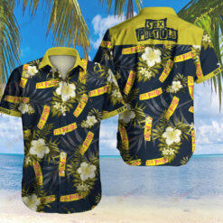 Sex Pistols Floral And Leaves Pattern Curved Hawaiian Shirt In Blue And Yellow