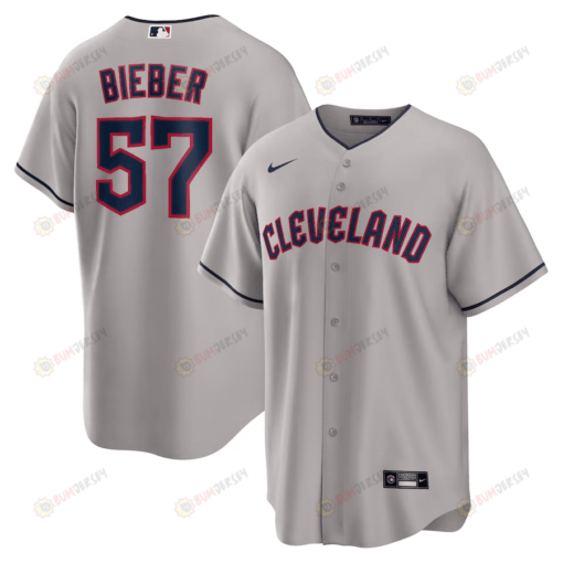 Shane Bieber 57 Cleveland Guardians Road Men Jersey - Gray