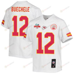 Shane Buechele 12 Kansas City Chiefs Super Bowl LVII Champions 3 Stars Youth Jersey - White