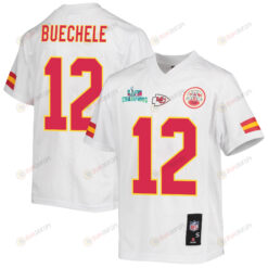 Shane Buechele 12 Kansas City Chiefs Super Bowl LVII Champions Youth Jersey - White