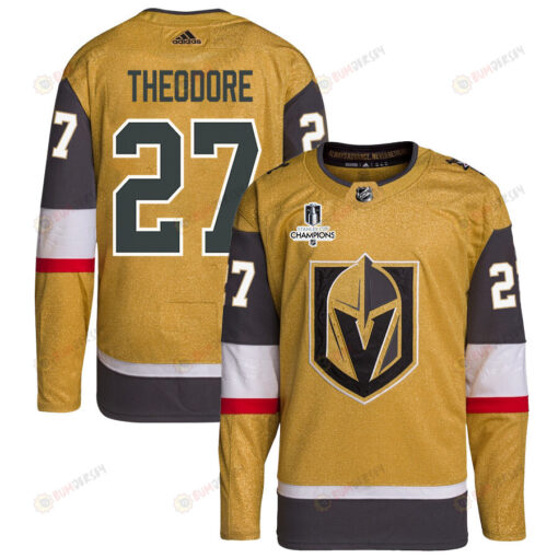 Shea Theodore 27 Vegas Golden Knights Stanley Cup 2023 Champions Patch Home Breakaway Men Jersey - Gold