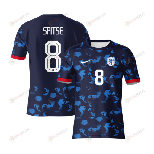 Sherida Spitse 8 Netherlands 2023 Youth Away Jersey - Blue - All Over Printed Jersey