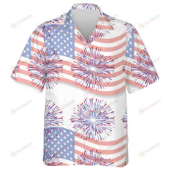 Shooting Stars Blue Fireworks On American Flag Pattern Hawaiian Shirt