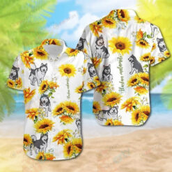 Shop Alaskan Malamute Sunflower Curved Hawaiian Shirt