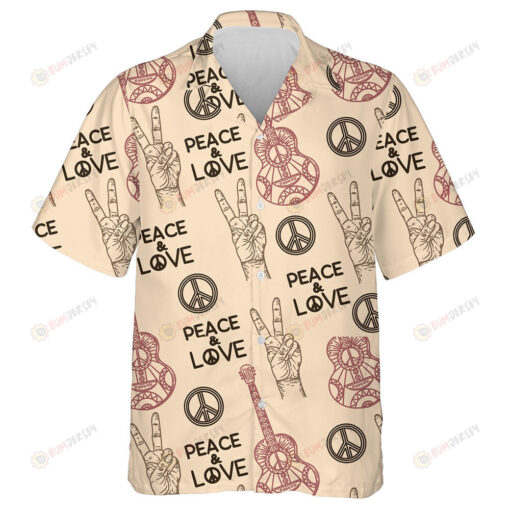 Sign Hippie Peace Pattern Geometric Yellow Background Design Hawaiian Shirt