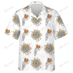 Simple Doodle Style Tulips And Sunflowers Pattern Hawaiian Shirt