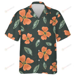 Simple Painted Orange Flower And Leaves Scattered Pattern Hawaiian Shirt