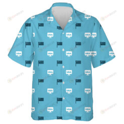 Simple USA Flag Icons On Blue Background Hawaiian Shirt