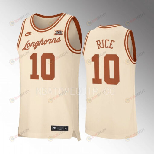 Sir'Jabari Rice 10 Texas Longhorns Uniform Jersey 2022-23 Retro Basketball Cream