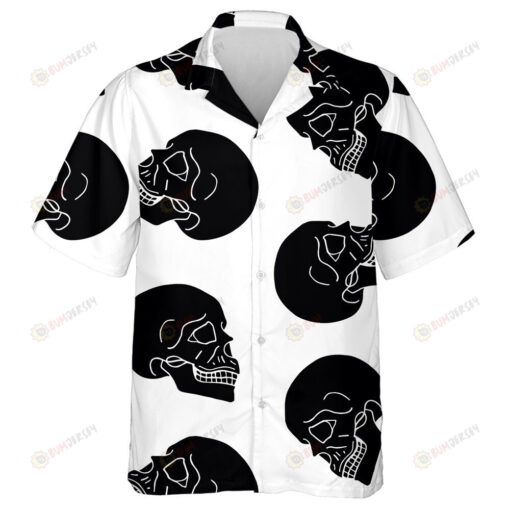 Sketch Black Human Skull On White Background Hawaiian Shirt