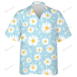 Sketch Small Daisy Flower And Leaves On Blue Background Hawaiian Shirt