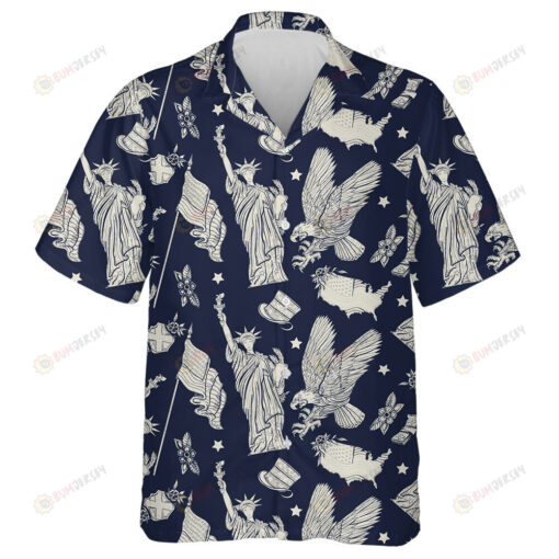 Sketchy United States The Statue Of Liberty Pattern Hawaiian Shirt