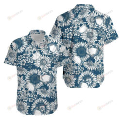 Skull Sunflower Blue Curved Hawaiian Shirt Short Sleeve