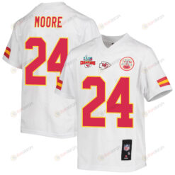Skyy Moore 24 Kansas City Chiefs Super Bowl LVII Champions 3 Stars Youth Jersey - White