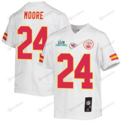 Skyy Moore 24 Kansas City Chiefs Super Bowl LVII Champions Youth Jersey - White