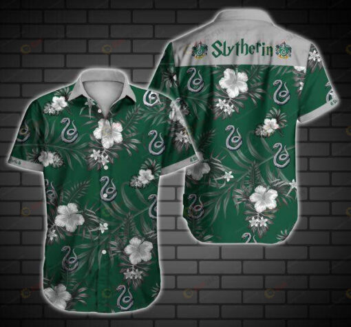 Slytherin On Green Pattern Flower Pattern Curved Hawaiian Shirt