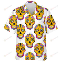 Smiling Sugar Skull Mexican With Floral Ornament Hawaiian Shirt