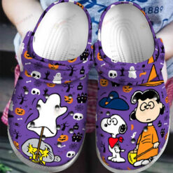 Snoopy Disney W Stickers Pattern Crocs Classic Clogs Shoes In Purple & Black - AOP Clog