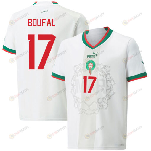 Sofiane Boufal 17 Morocco National Team 2022-23 Qatar World Cup Men Away Jersey - White