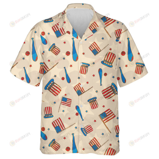 Softball Stuff With American Flag And Stars Drawing By Hand Hawaiian Shirt