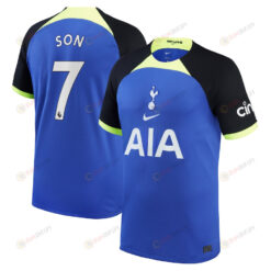 Son Heung-min 7 Tottenham Hotspur 2022/23 Away Breathe Stadium Player Jersey - Blue