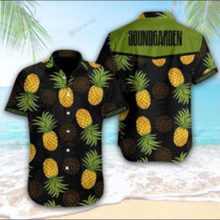 Soundgarden Curved Hawaiian Shirt With Pineapple Pattern In Black