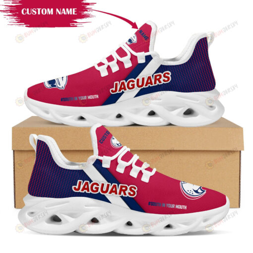 South Alabama Jaguars Logo Custom Name Pattern 3D Max Soul Sneaker Shoes In Red And Blue