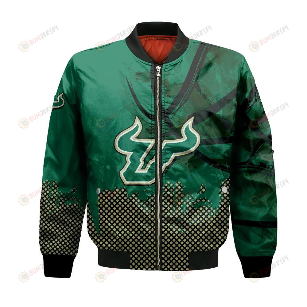 South Florida Bulls Bomber Jacket 3D Printed Basketball Net Grunge Pattern