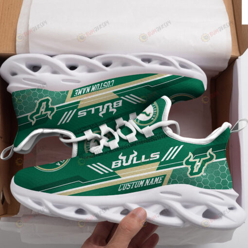 South Florida Bulls Logo Custom Name Pattern 3D Max Soul Sneaker Shoes In Green