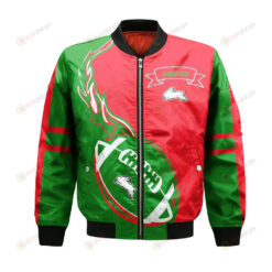 South Sydney Rabbitohs Bomber Jacket 3D Printed Flame Ball Pattern