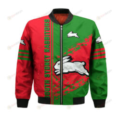 South Sydney Rabbitohs Bomber Jacket 3D Printed Logo Pattern In Team Colours