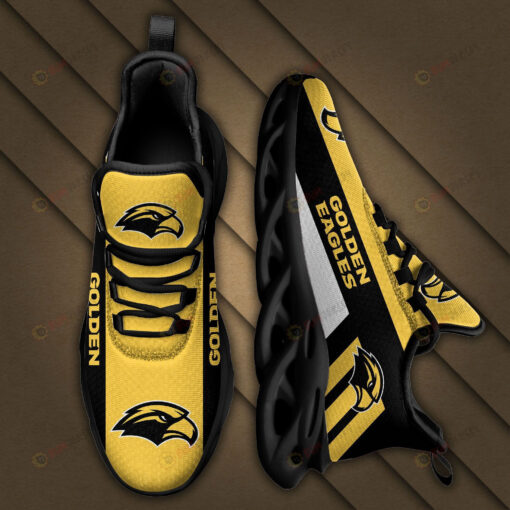 Southern Miss Golden Eagles Logo Black Stripe Pattern 3D Max Soul Sneaker Shoes In Yellow