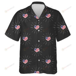 Sparkle Heart Shaped American Flag Monochrome Black Background Hawaiian Shirt