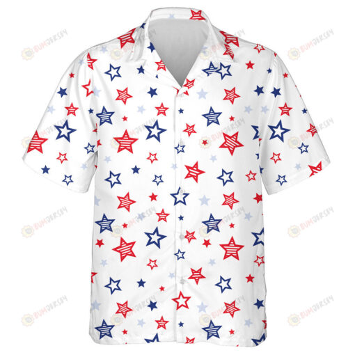 Sparkling Red Blue Stars White Background Hawaiian Shirt