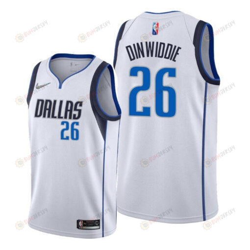 Spencer Dinwiddie 26 Dallas Mavericks 2022 Association Edition Jersey - White - Men Jersey