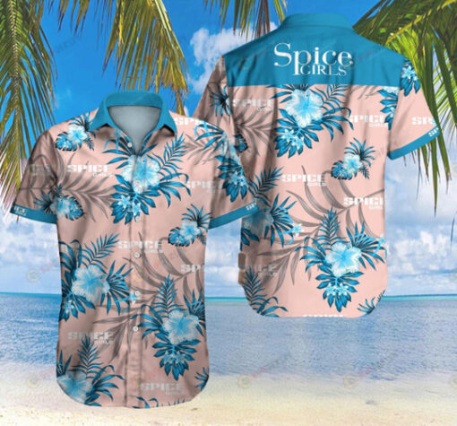 Spice Girls Floral And Leaves Pattern Curved Hawaiian Shirt In Pink